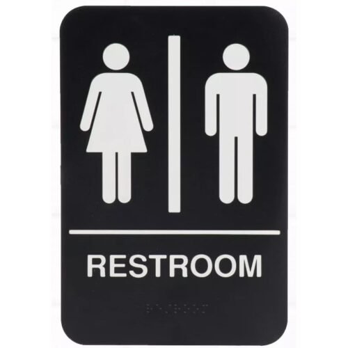 ADA Compliant Braille Restroom Sign Size 9 x 6 Inch Unisex