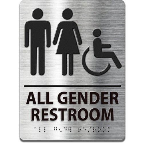 ADA Compliant Braille All Gender Restroom Sign Sliver color