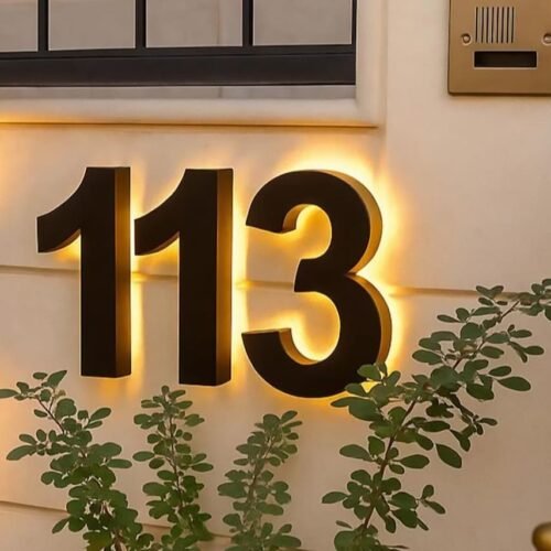 Outdoor Backlit Number Modern Illuminated Metal Address Sign