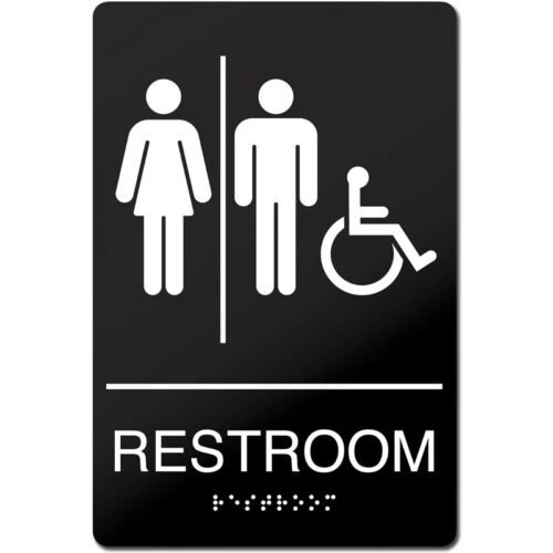 ADA Compliant Braille Restroom Sign Size 9 x 6 Inch Unisex Handicap