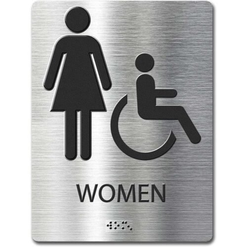 ADA Compliant Braille Bathroom Sign Women’s sign 6"X 9" Sliver